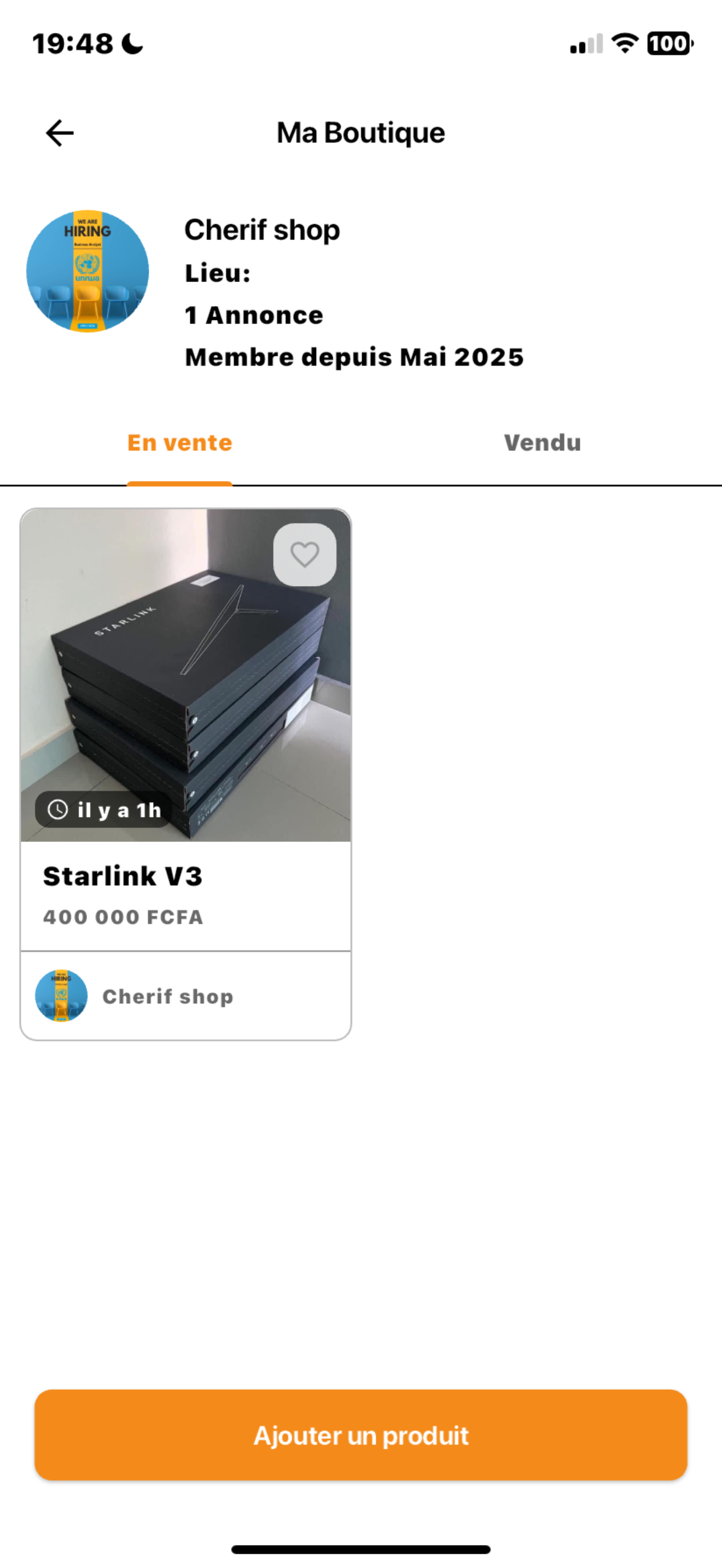 Vue boutique vendeur